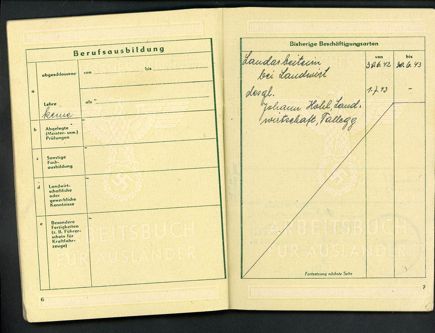 Z FACEBOOK AUCTION, RARE German WW2 Deutsches Reich Arbeitsbuch Fur Auslander Foreigner, Girl From Poland/Ukraine, STARTING BID $25 *
