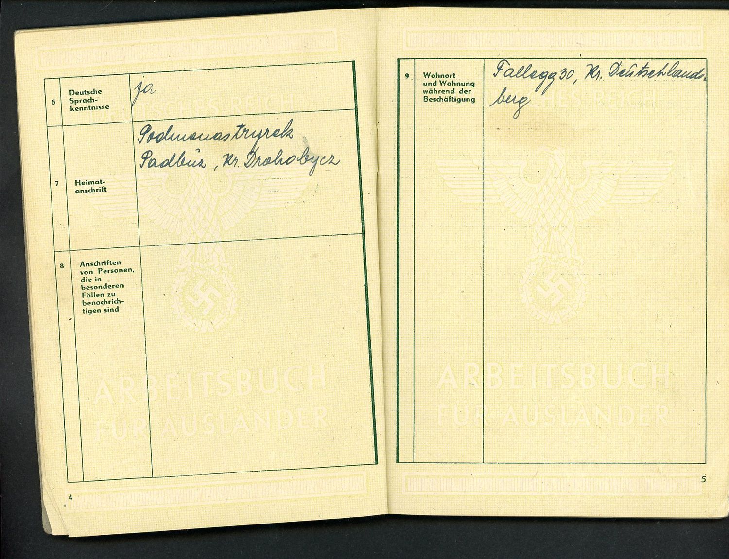 Z FACEBOOK AUCTION, RARE German WW2 Deutsches Reich Arbeitsbuch Fur Auslander Foreigner, Girl From Poland/Ukraine, STARTING BID $25 *