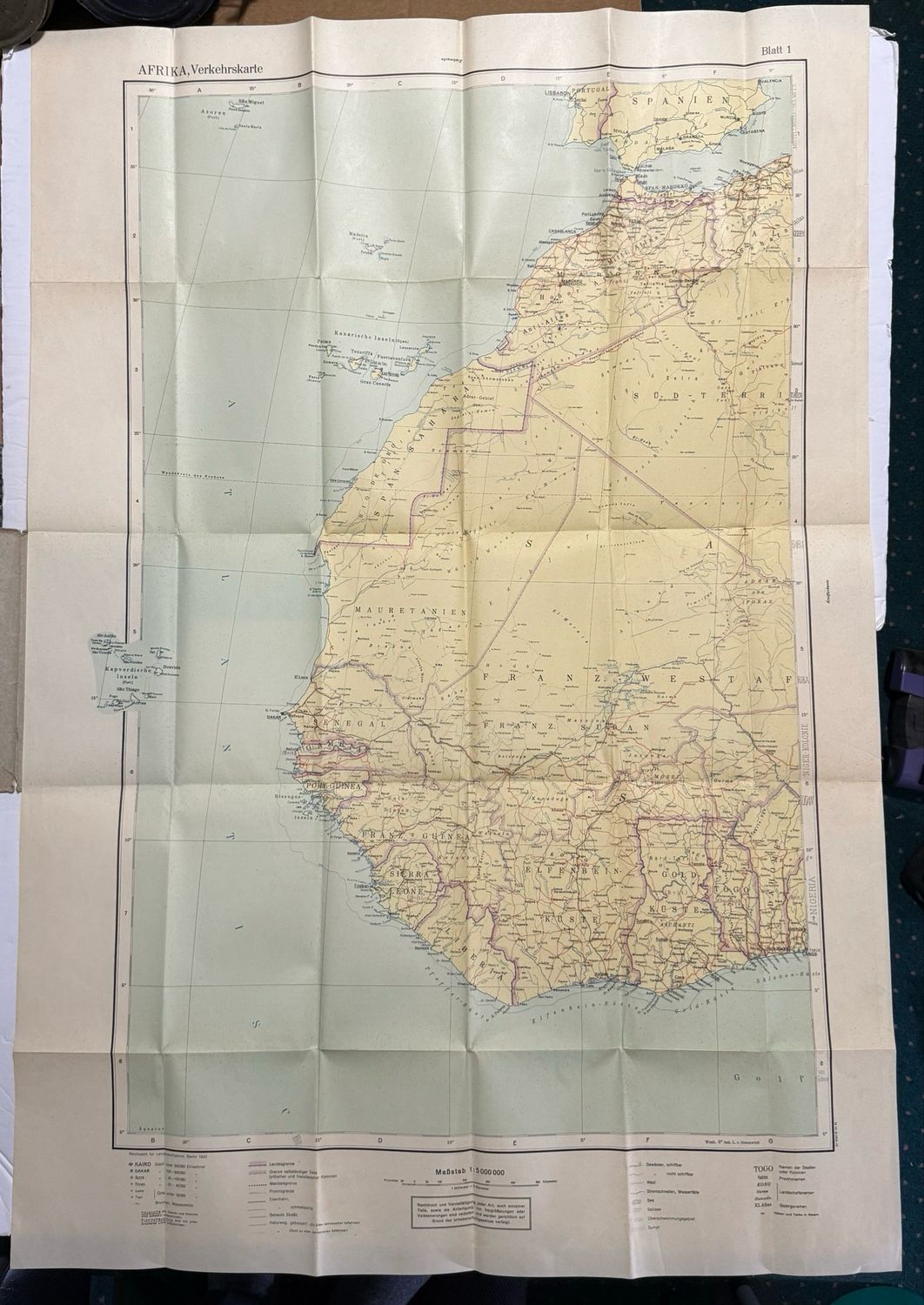 Z FACEBOOK AUCTION - Large German WW2 Reichskarte Map From 1942 - Transport Map of Africa - STARTING BID $10