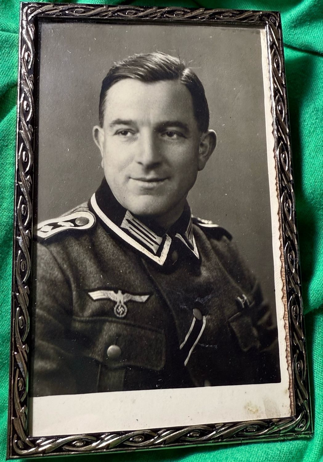 Z FACEBOOK AUCTION - Framed German WW2 Heer NCO Portrait Photo with Iron Cross Ribbon and KVK2 Ribbon Bar - STARTING BID $5
