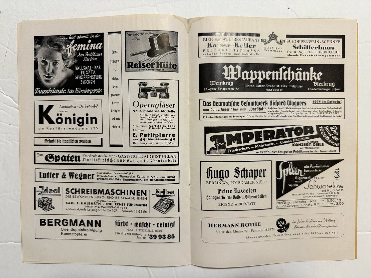 Z FACEBOOK AUCTION- German State Theater Playhouse Program, Large Eagle Swaz on Cover, December 27th 1937, Mercedes Benz Ad - STARTING BID $5