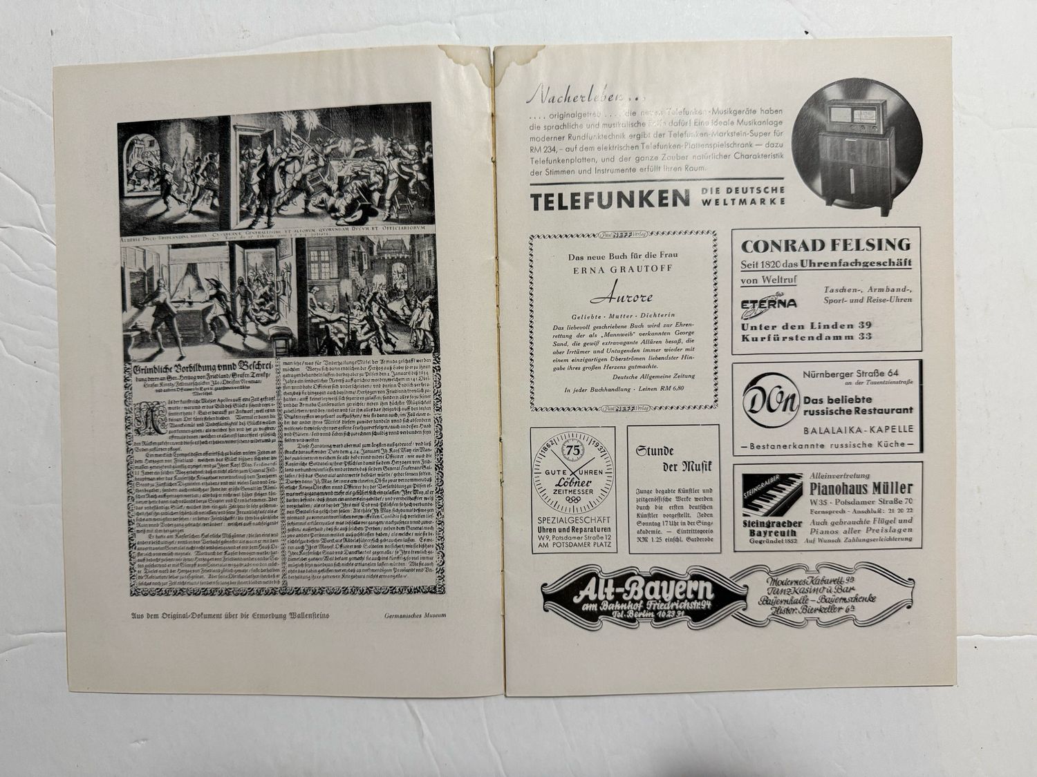 Z FACEBOOK AUCTION- German State Theater Playhouse Program, Large Eagle Swaz on Cover, December 27th 1937, Mercedes Benz Ad - STARTING BID $5