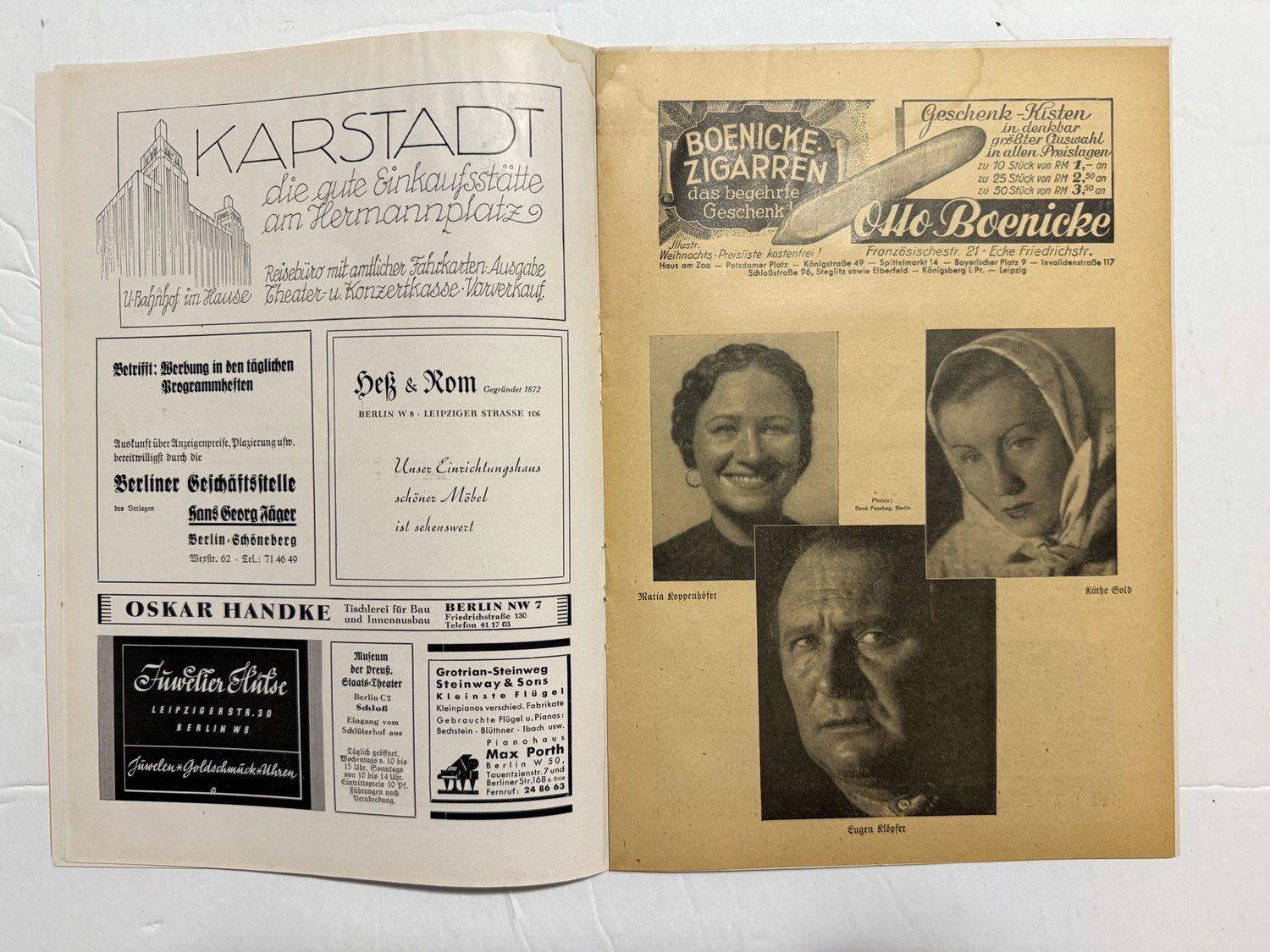 Z FACEBOOK AUCTION- German State Theater Playhouse Program, Large Eagle Swaz on Cover, December 27th 1937, Mercedes Benz Ad - STARTING BID $5