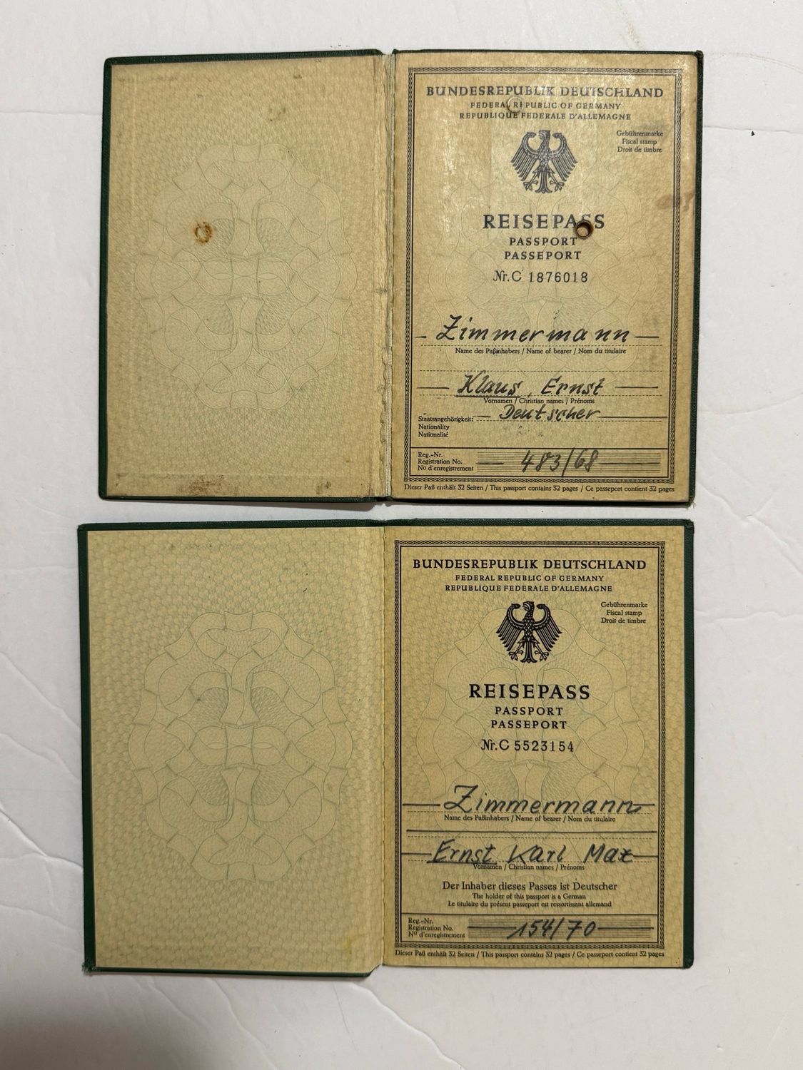 Z FACEBOOK AUCTION- German Reisepass Lot For Family In Bundesrepublik Deutschland West Germany, For Man, Wife, Children, Includes Fuhrerschein Driver&#39;s License - STARTING BID $5