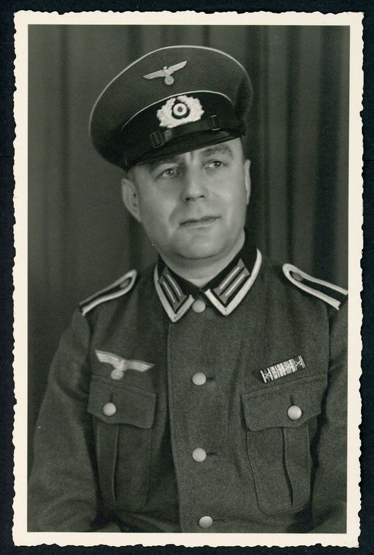 Veteran Wehrmacht NCO Portrait Photo - 4 Ribbon Bars All with Swords German WW2