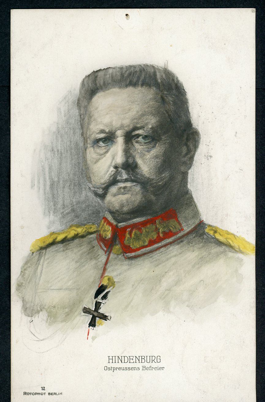 Z FB AUCTION - German WW1 Postcard Hand Colored Portrait Feldmarschall von Hindenburg 1915