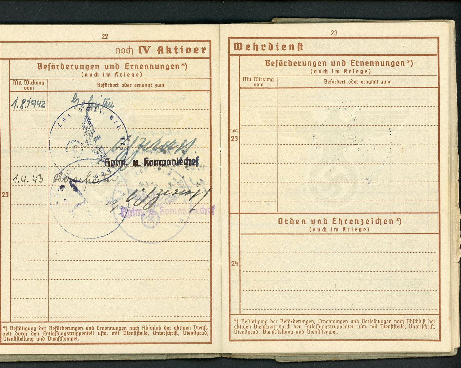 Z FACEBOOK AUCTION - German WW2 Wehrpass with Many Entries + Third Reich Pension Card Ausweis fur Empfanger - STARTING BID $35 *