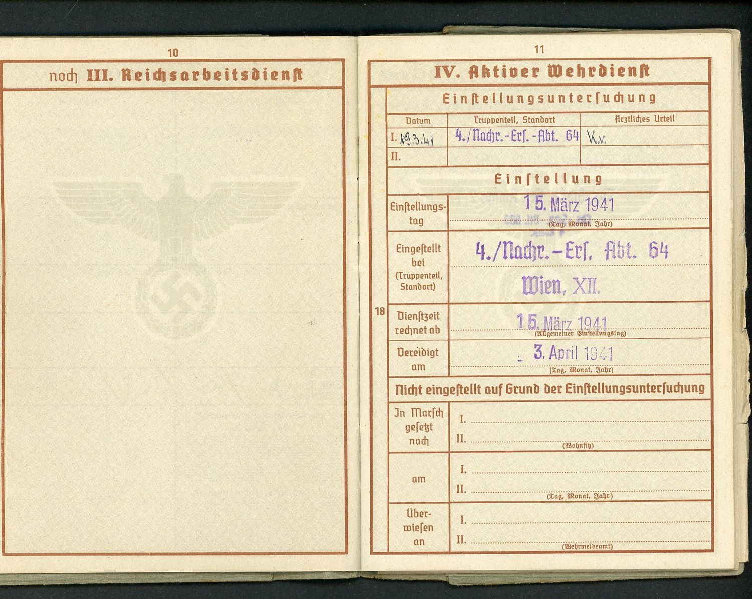 Z FACEBOOK AUCTION - German WW2 Wehrpass with Many Entries + Third Reich Pension Card Ausweis fur Empfanger - STARTING BID $35 *