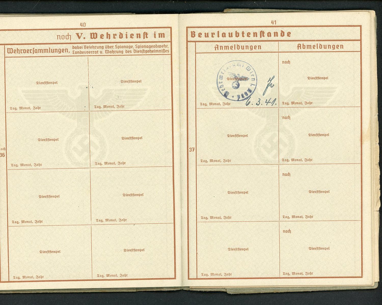 Z FACEBOOK AUCTION - German WW2 Wehrpass with Many Entries + Third Reich Pension Card Ausweis fur Empfanger - STARTING BID $35 *