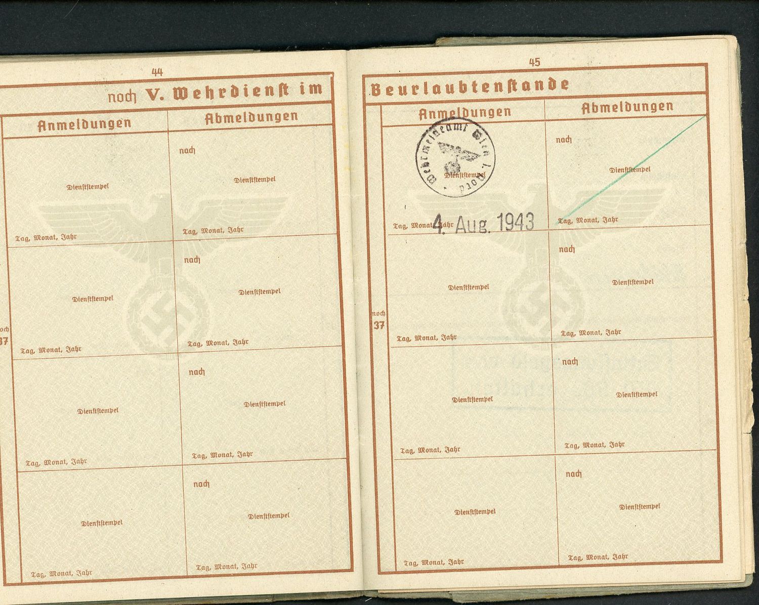 Z FACEBOOK AUCTION - German WW2 Wehrpass with Many Entries + Third Reich Pension Card Ausweis fur Empfanger - STARTING BID $35 *