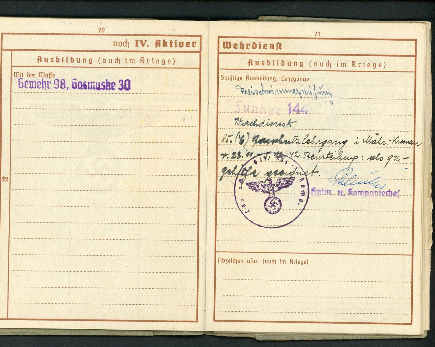 Z FACEBOOK AUCTION - German WW2 Wehrpass with Many Entries + Third Reich Pension Card Ausweis fur Empfanger - STARTING BID $35 *