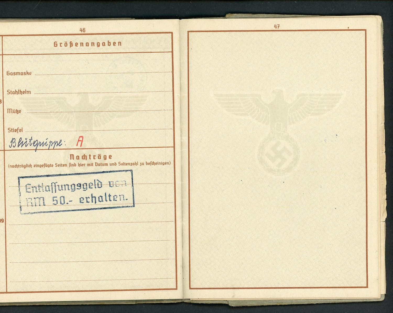Z FACEBOOK AUCTION - German WW2 Wehrpass with Many Entries + Third Reich Pension Card Ausweis fur Empfanger - STARTING BID $35 *