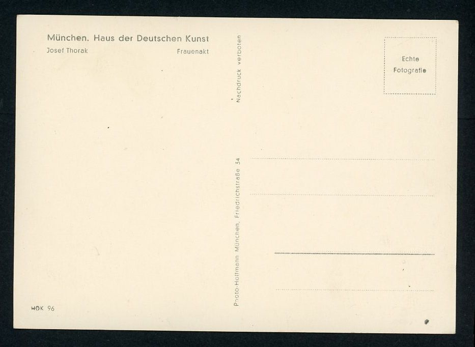 Z FACEBOOK AUCTION - German WW2 Postcard Munich Haus der Deutschen Kunst, Full Nude Woman - STARTING BID $5