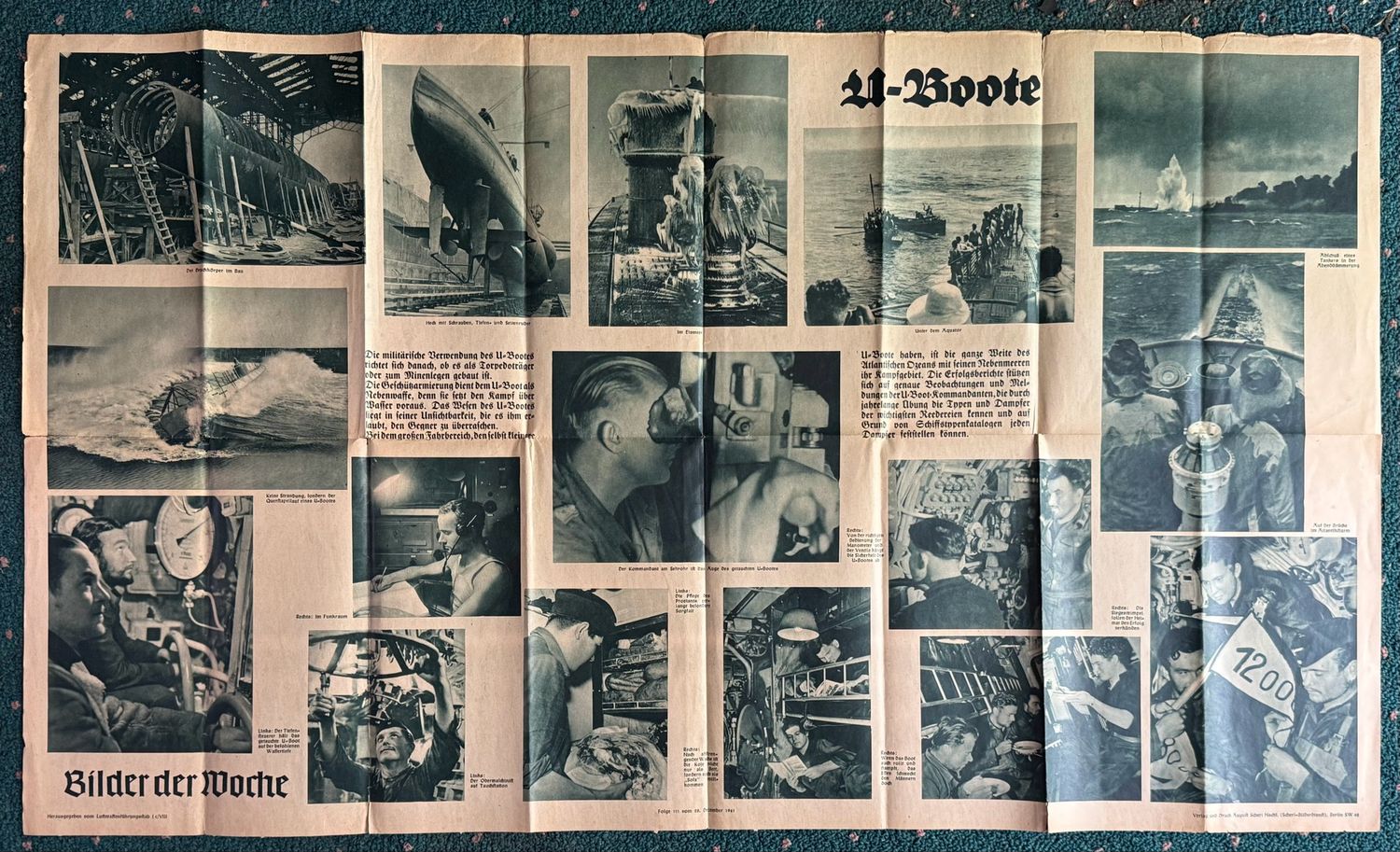 Z FACEBOOK AUCTION - German WW2 Large Poster For Kriegsmarine U-Boat Service December 1941 Bilder der Woche by Luftwaffe Command