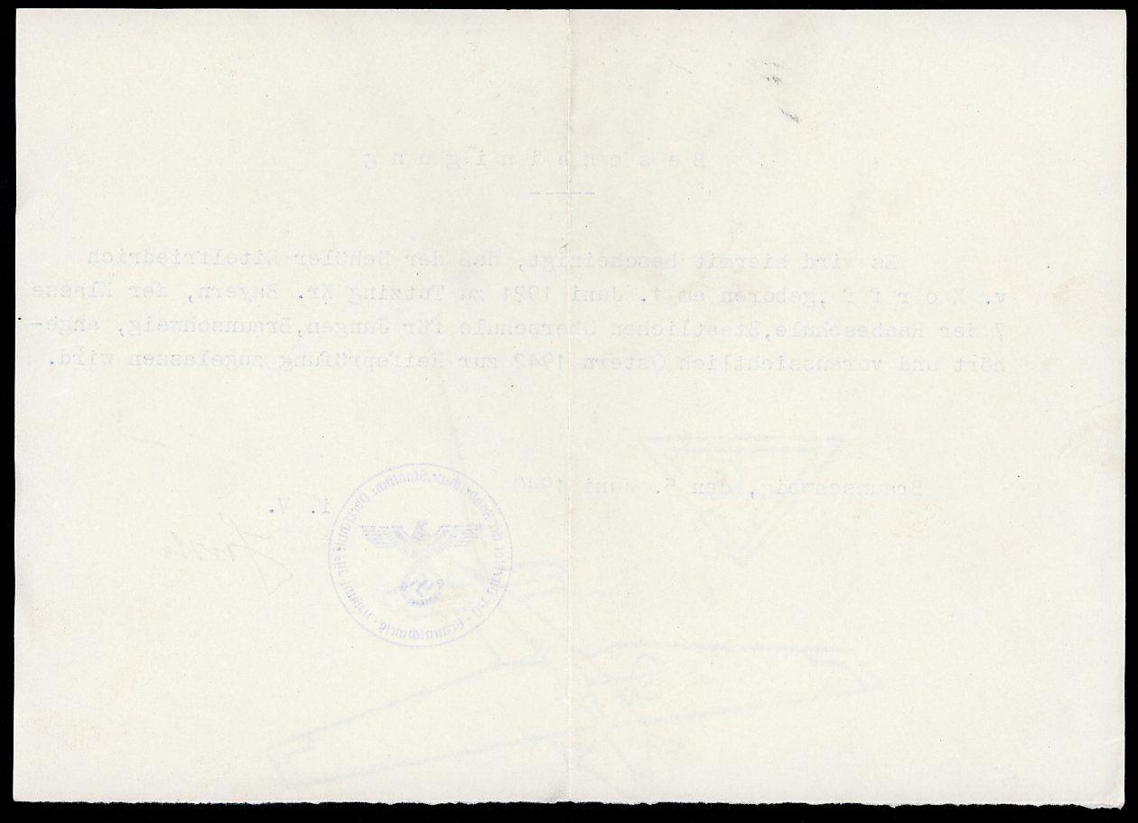 Z FACEBOOK AUCTION - German Third Reich School Certification Letter From 1940 EXCELLENT Eagle/Swaz Ink Stamp!