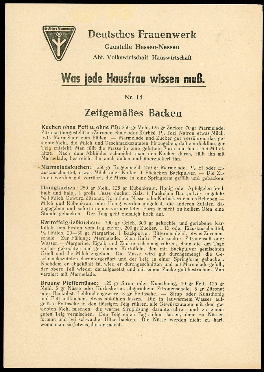 Z FACEBOOK AUCTION - Deutsches Frauenwerk Cake Recipes For Hausfrau, Unique Third Reich Item w/ DFW Logo &amp; Swaz