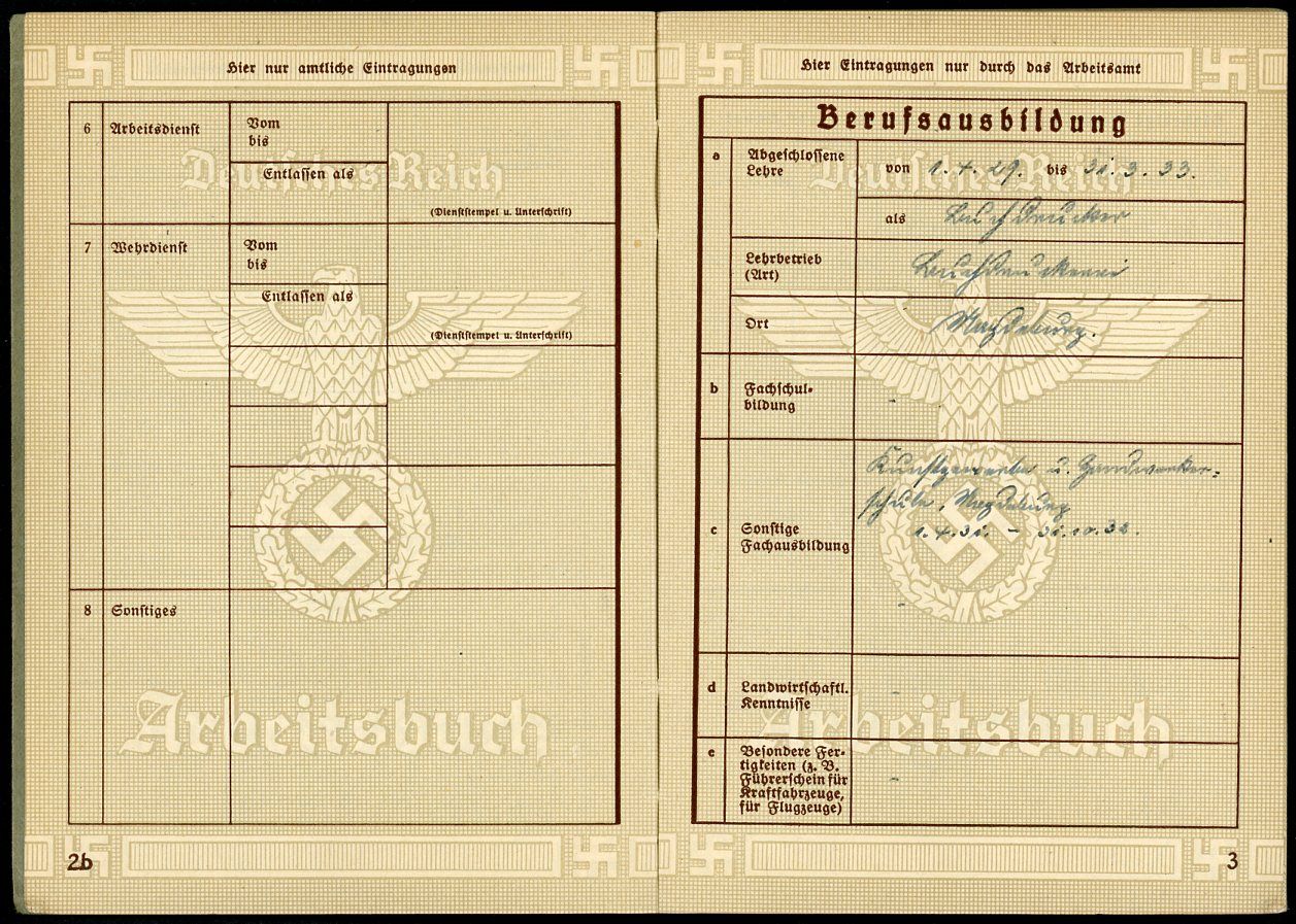 Z FACEBOOK AUCTION - German WW2 Arbeitsbuch 2nd Pattern Deutsche Reichspost + Air Command Jobs