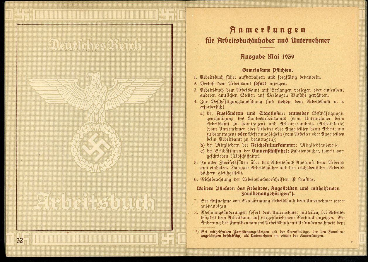 Z FACEBOOK AUCTION - German WW2 Arbeitsbuch 2nd Pattern Deutsche Reichspost + Air Command Jobs