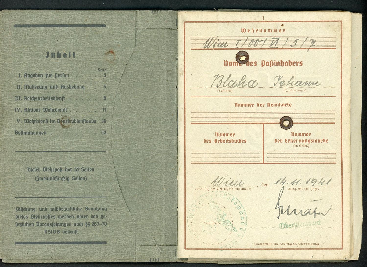 FACEBOOK AUCTION - German WW2 Wehrpass - 2nd Pattern with Photo *