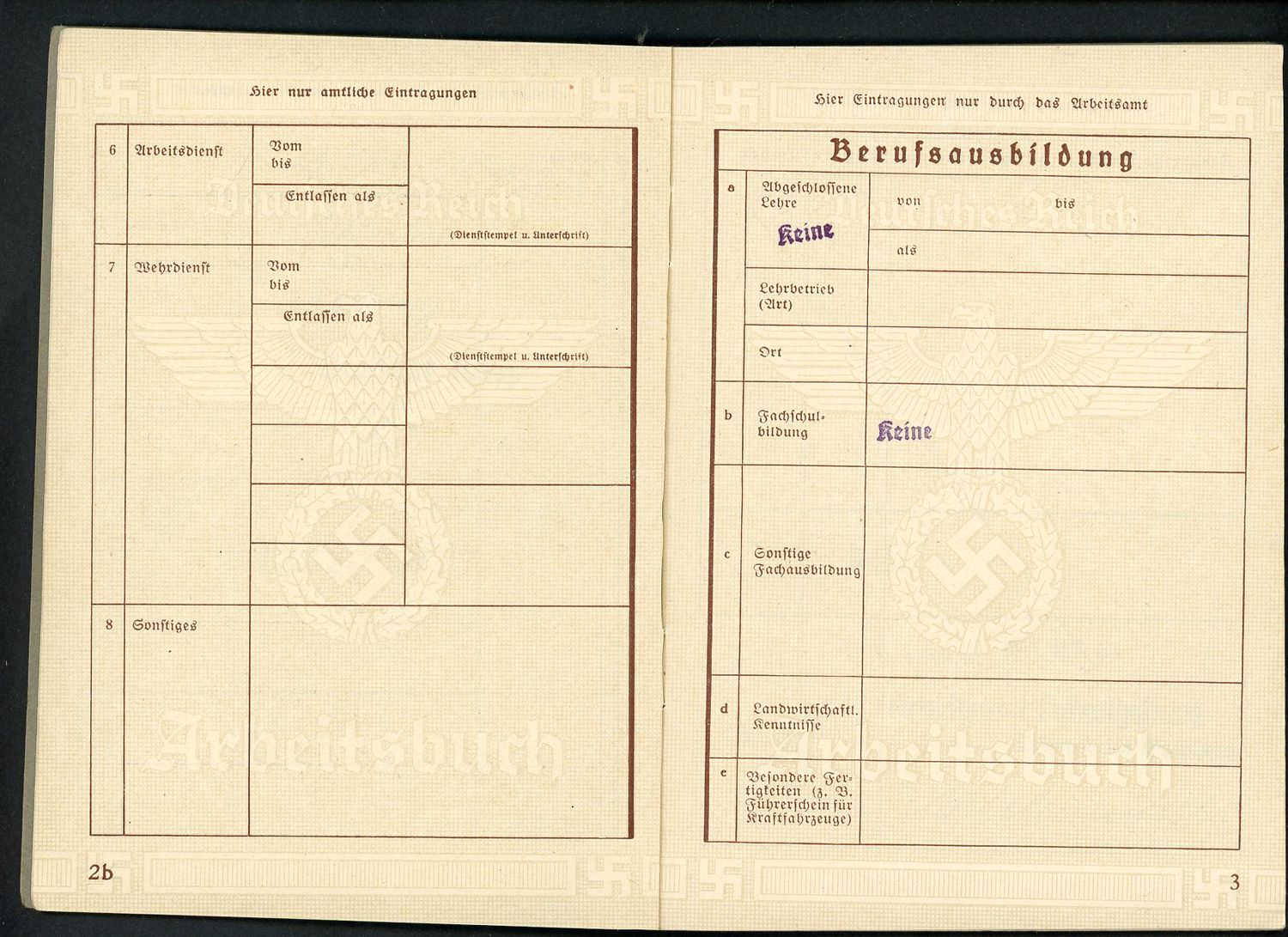 FACEBOOK AUCTION - German WW2 Arbeitsbuch - 2nd Pattern For 14 Year Old Boy *