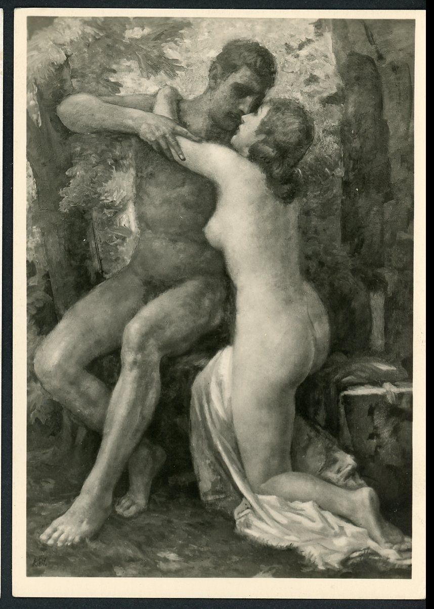 FACEBOOK AUCTION - German Postcard Haus der Deutschen Kunst Art Nude Man &amp; Woman Making Love