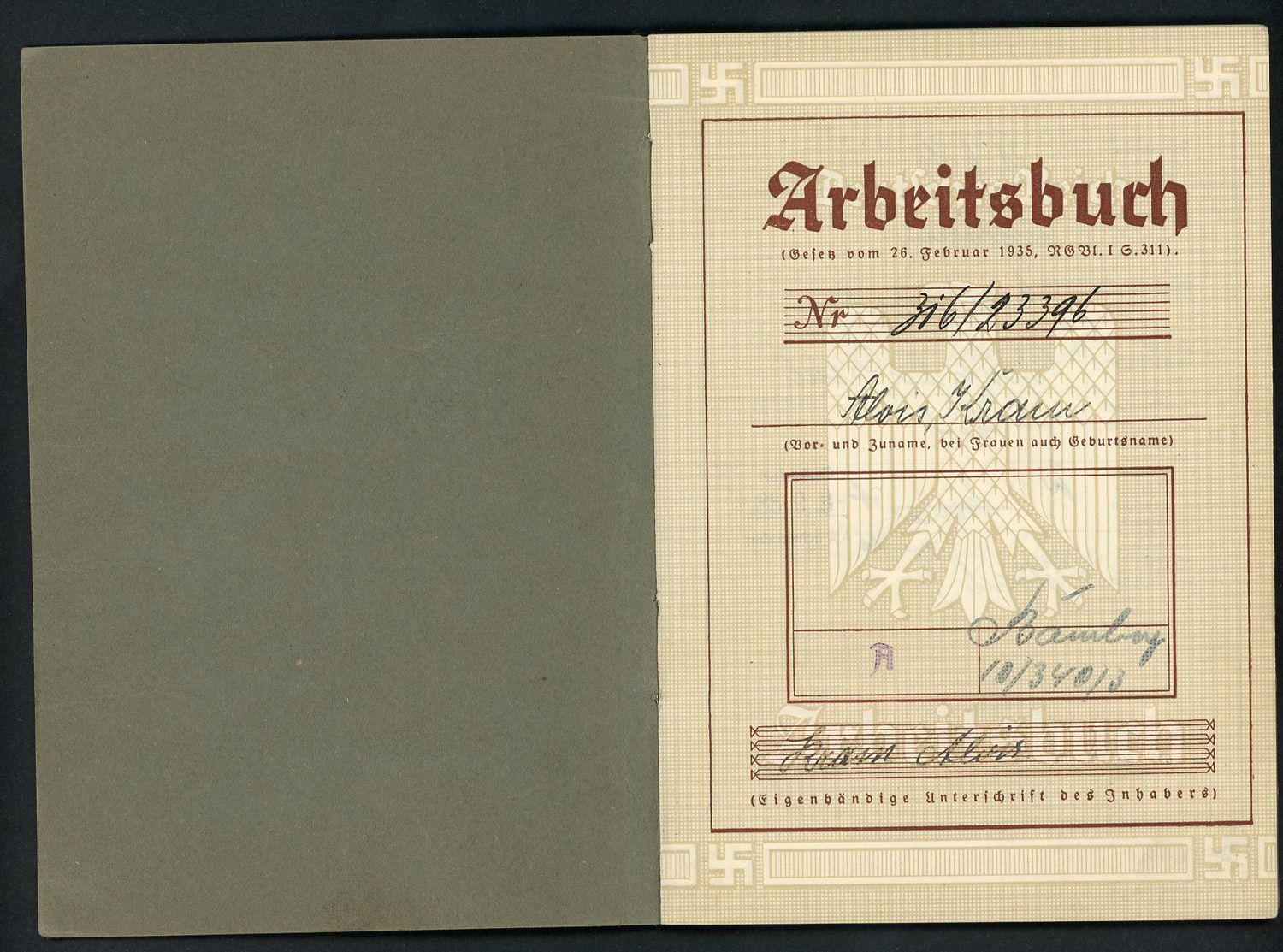 FACEBOOK AUCTION - German WW2 Arbeitsbuch 1st Pattern Cardboard Manufacturing Factory *