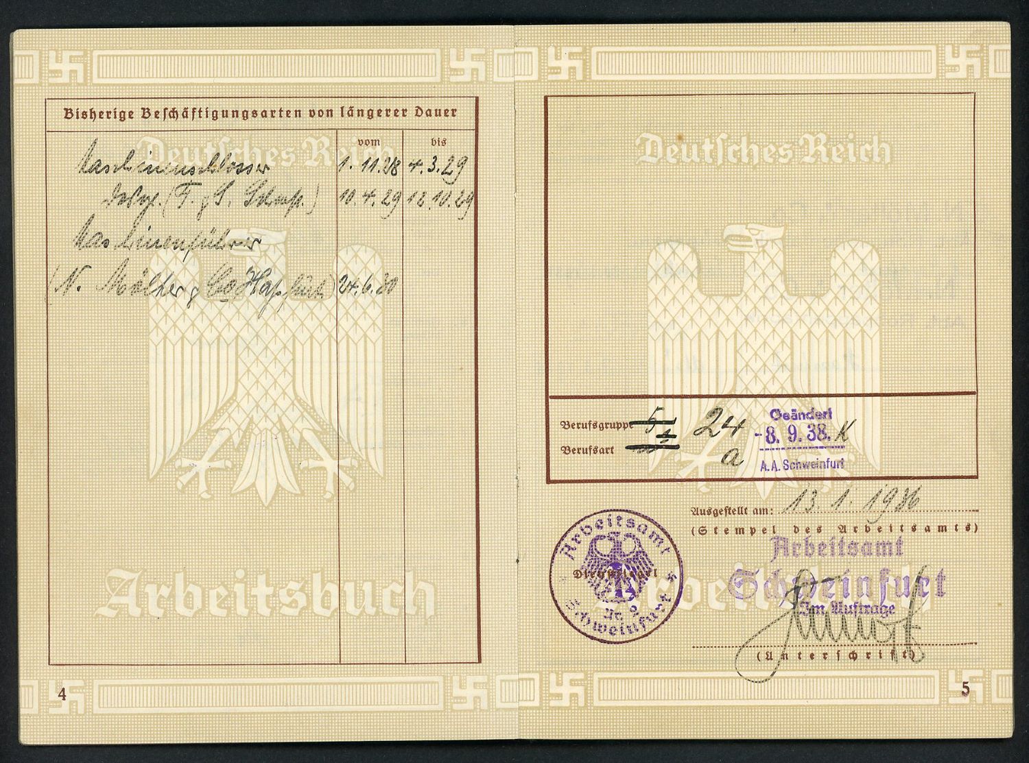 FACEBOOK AUCTION - German WW2 Arbeitsbuch 1st Pattern Cardboard Manufacturing Factory *