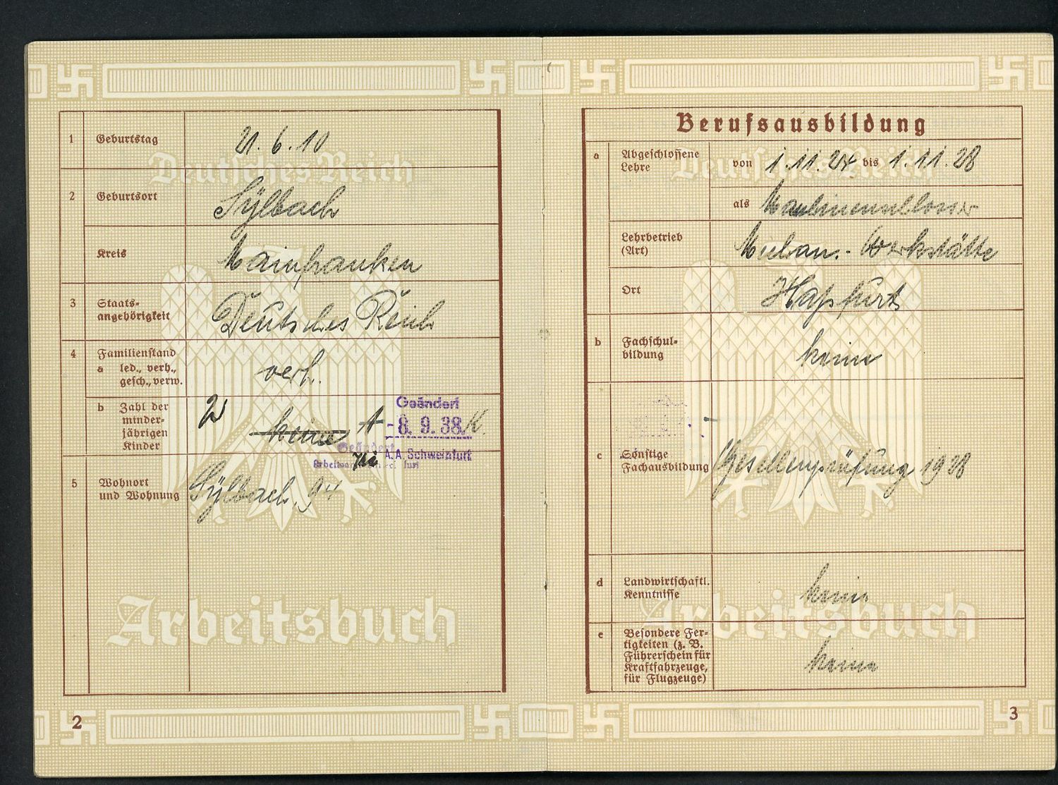 FACEBOOK AUCTION - German WW2 Arbeitsbuch 1st Pattern Cardboard Manufacturing Factory *