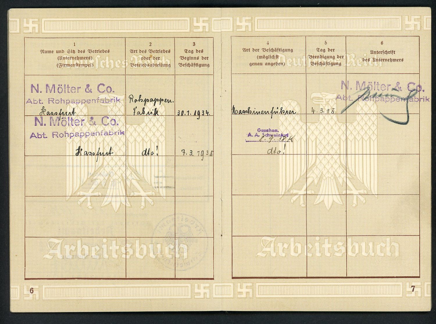 FACEBOOK AUCTION - German WW2 Arbeitsbuch 1st Pattern Cardboard Manufacturing Factory *