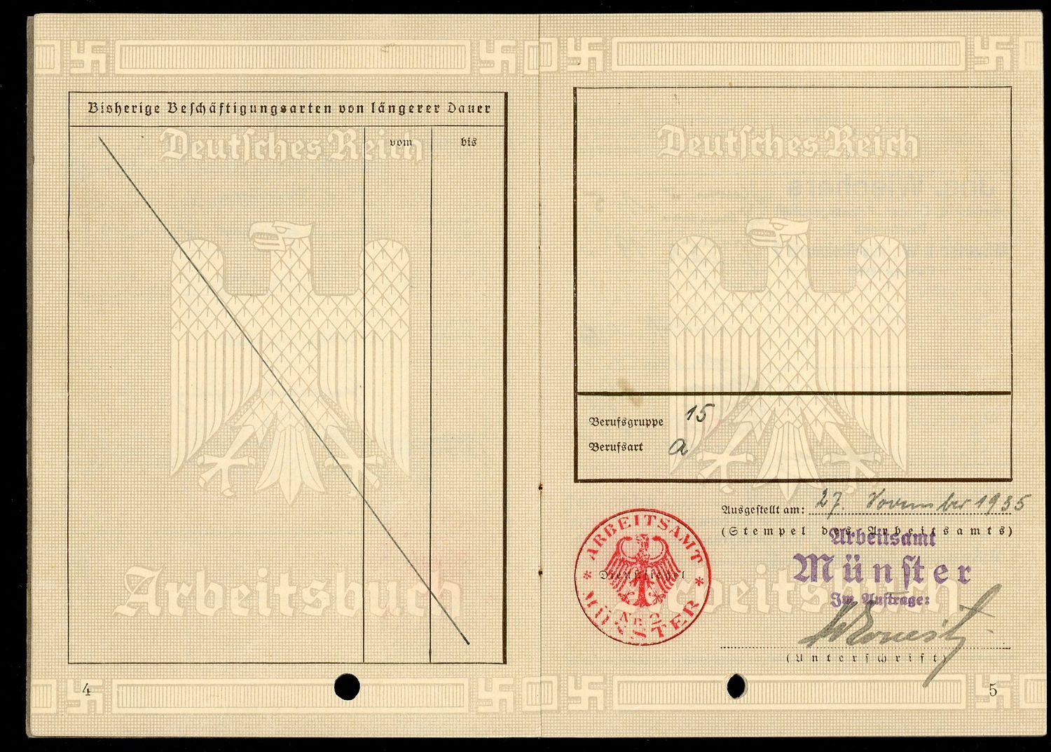 FACEBOOK AUCTION - German WW2 Arbeitsbuch For Woman Hairdresser, Salon Work, Eva Brune Hairdressing School 1936 - 1939 *