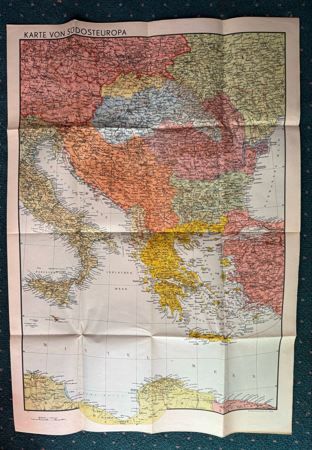 FACEBOOK AUCTION - Large Wehrmacht Map For Southeastern Europe Schlag Nach Uber Den Sudosten, For Military Use Only From Wehrmacht High Command 1941, Almost 28&quot; x 40&quot;