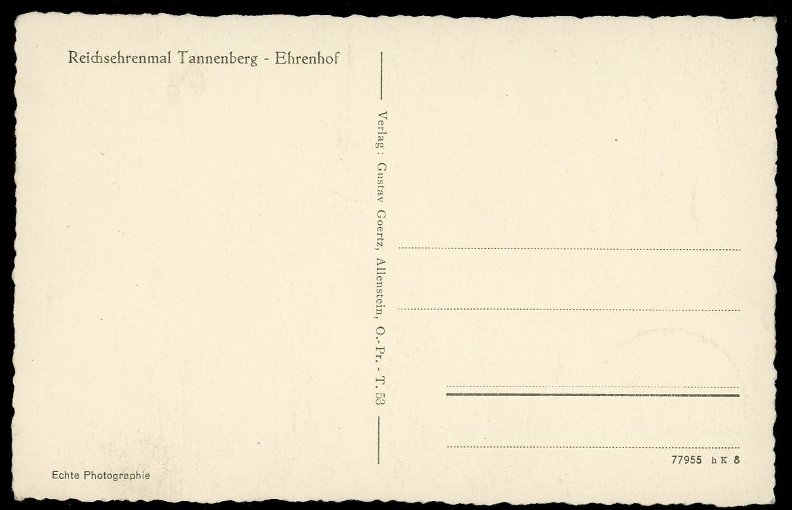 German Third Reich Postcard of Tannenberg Denkmal Honor Tempel For Paul von Hindenburg, East Prussia