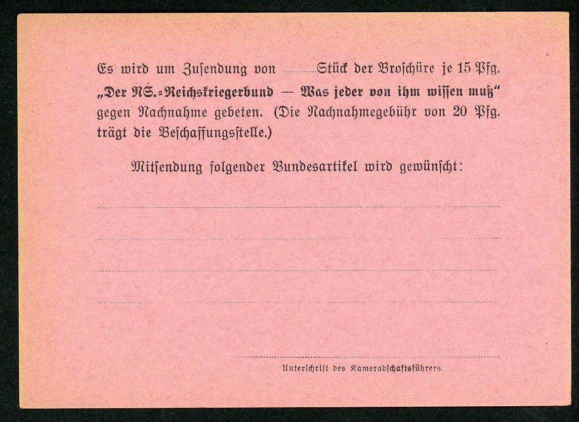 FACEBOOK AUCTION - Third Reich German NSRKB Magazine Subscription Postcard For Reichskriegerbund Magazine Veteran&#39;s Organization