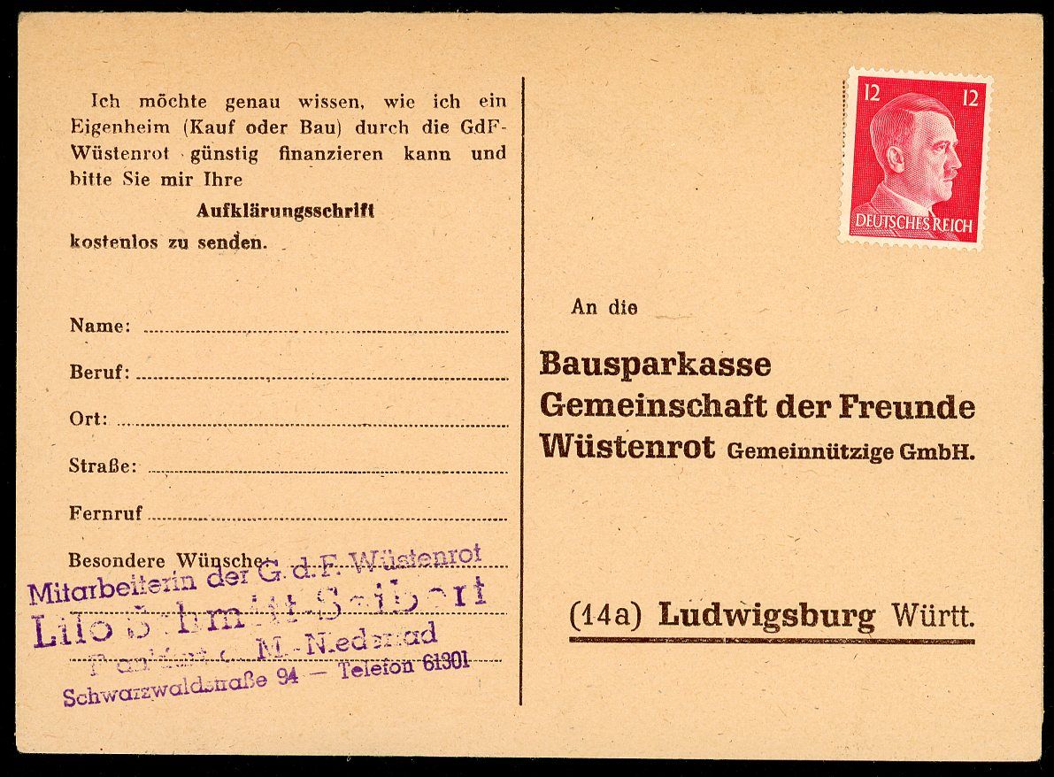 FACEBOOK AUCTION - German Postcard Mailer Home Financing In The Reich Adolf H!tler Postage Stamp