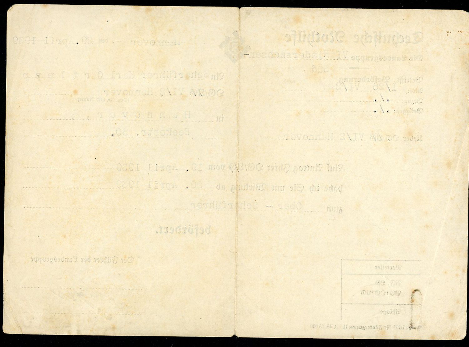 FACEBOOK AUCTION - Rare German TENO Document Promoting a Scharfuhrer to Ober-Scharfuhrer, Hannover 1939