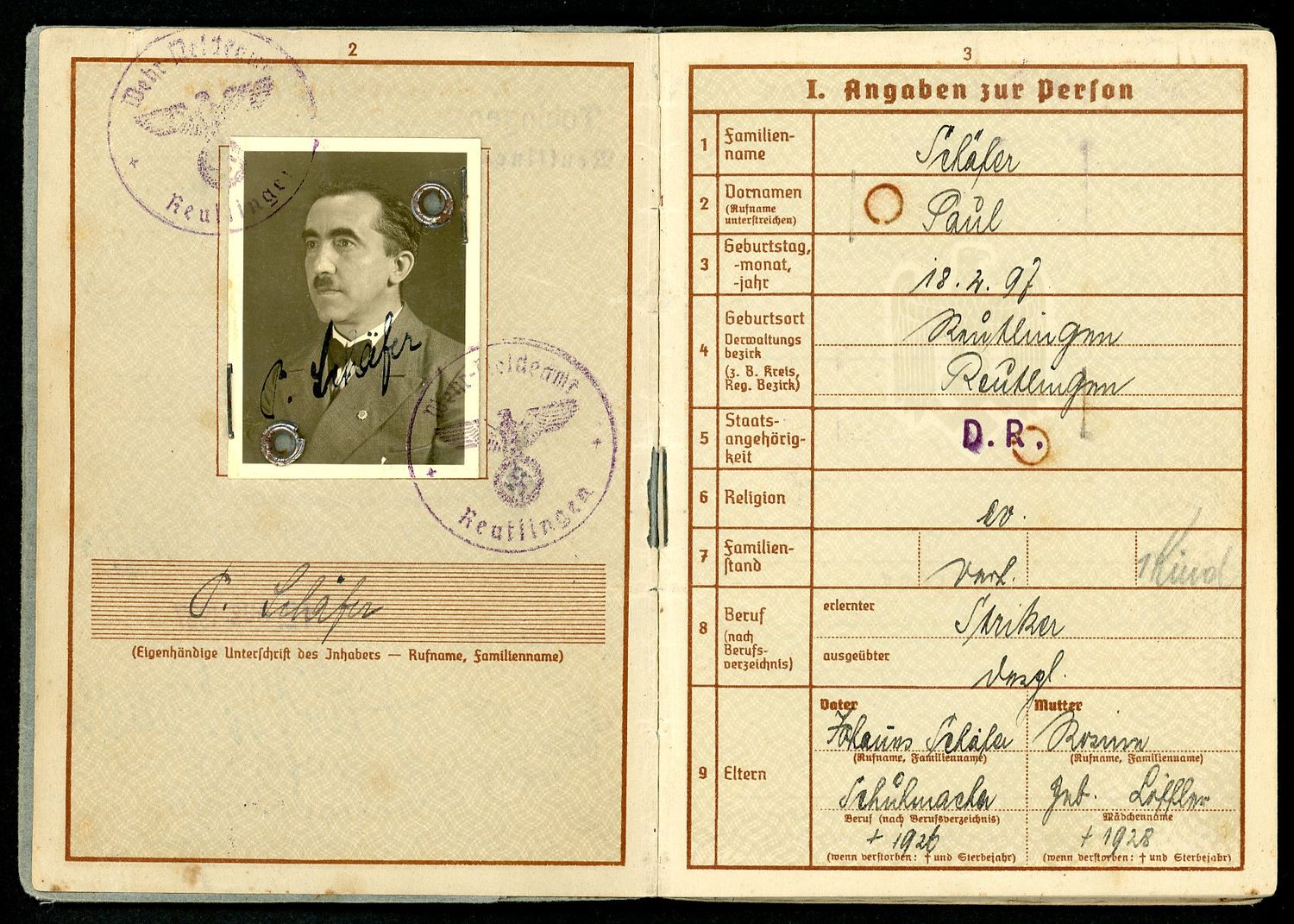 FACEBOOK AUCTION - German WW2 Wehrpass Paul Schafer NOT The Keyboardist from David Letterman Show! WW1 and WW2 Veteran EK2 Wound Badge Unteroffizier *