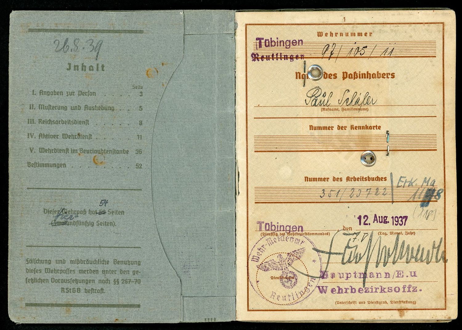 FACEBOOK AUCTION - German WW2 Wehrpass Paul Schafer NOT The Keyboardist from David Letterman Show! WW1 and WW2 Veteran EK2 Wound Badge Unteroffizier *