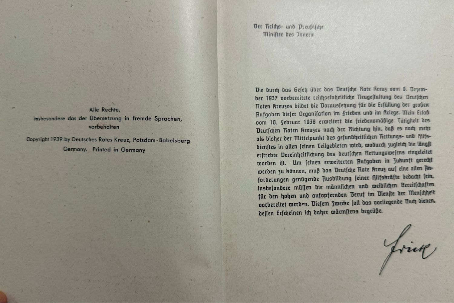 FACEBOOK AUCTION - German WW2 DRK Official Textbook on First Aid 1939 Illustrated, Forward by Interior Minister Wilhelm Frick and 2 Forwards By SS Brigadefuhrer Dr Grawitz *