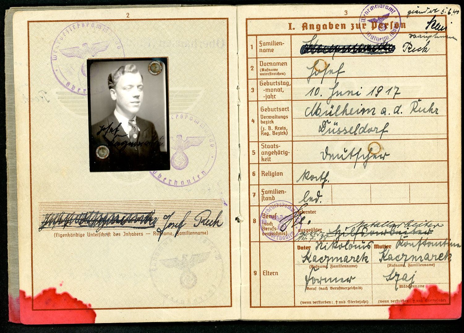 FACEBOOK AUCTION - German WW2 Wehrpass Festung Flak Abteilung 33, RAD Service, Marked By Allies As Not Considered A Prisoner of War, Many Entries *