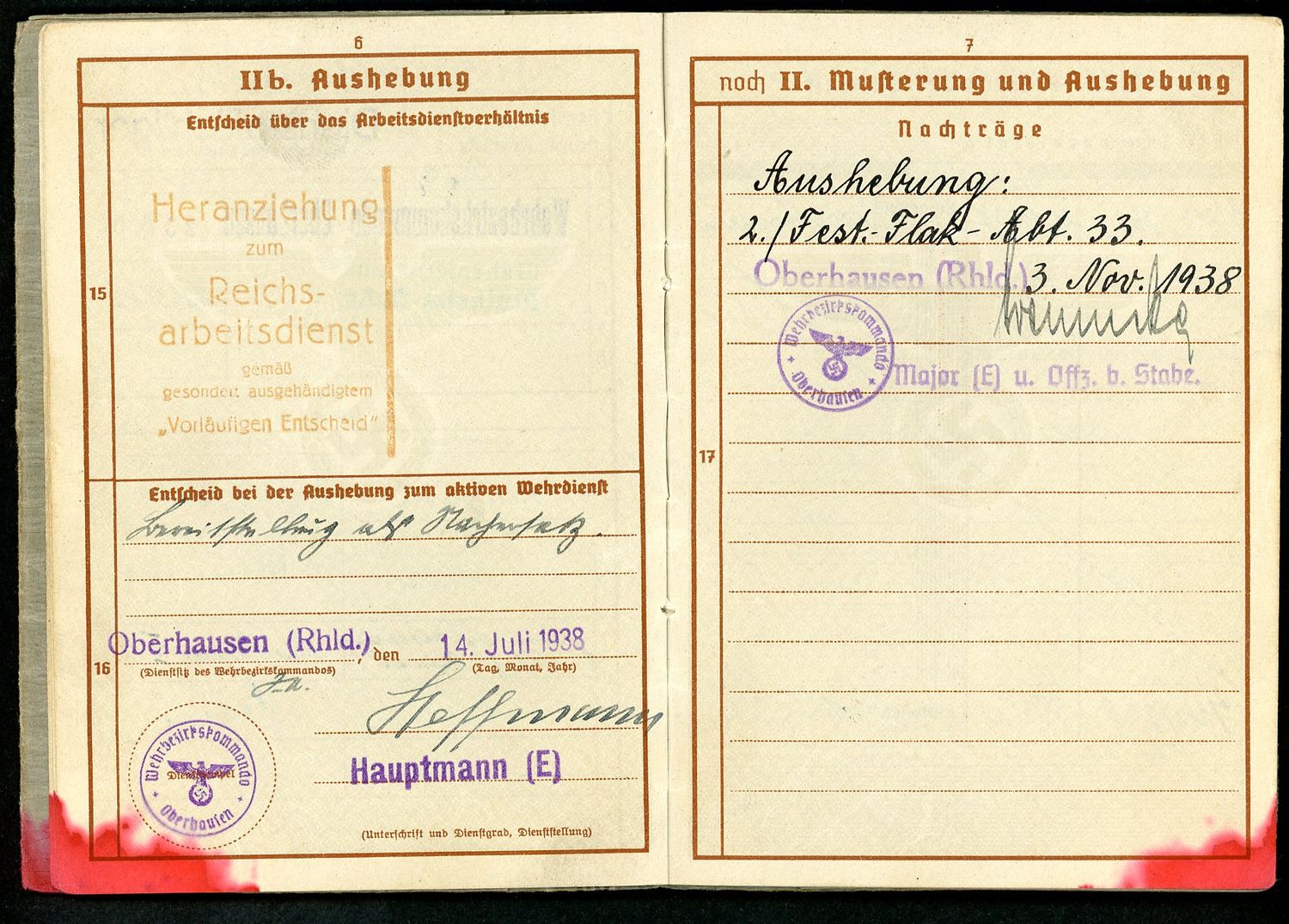 FACEBOOK AUCTION - German WW2 Wehrpass Festung Flak Abteilung 33, RAD Service, Marked By Allies As Not Considered A Prisoner of War, Many Entries *