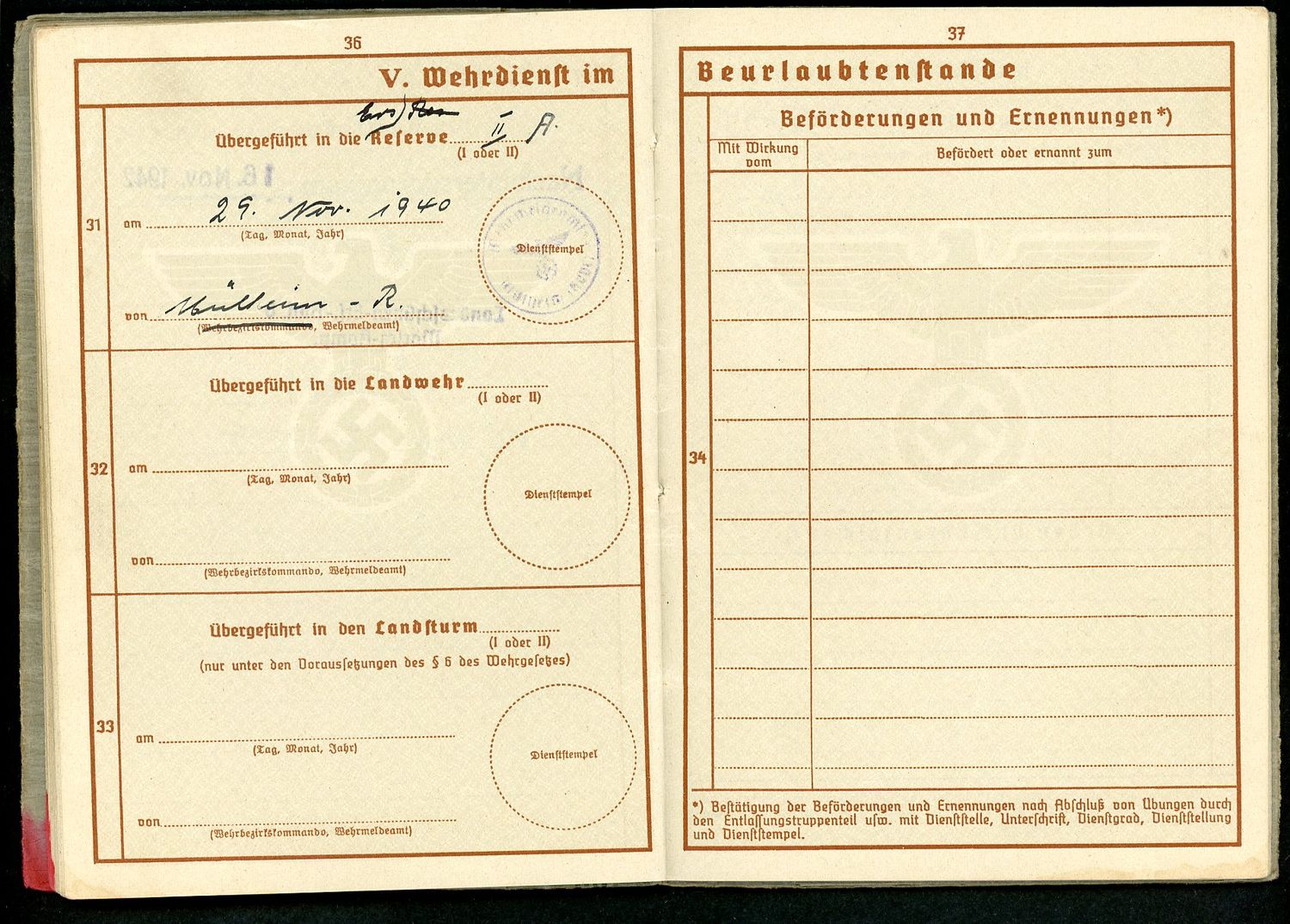 FACEBOOK AUCTION - German WW2 Wehrpass Festung Flak Abteilung 33, RAD Service, Marked By Allies As Not Considered A Prisoner of War, Many Entries *