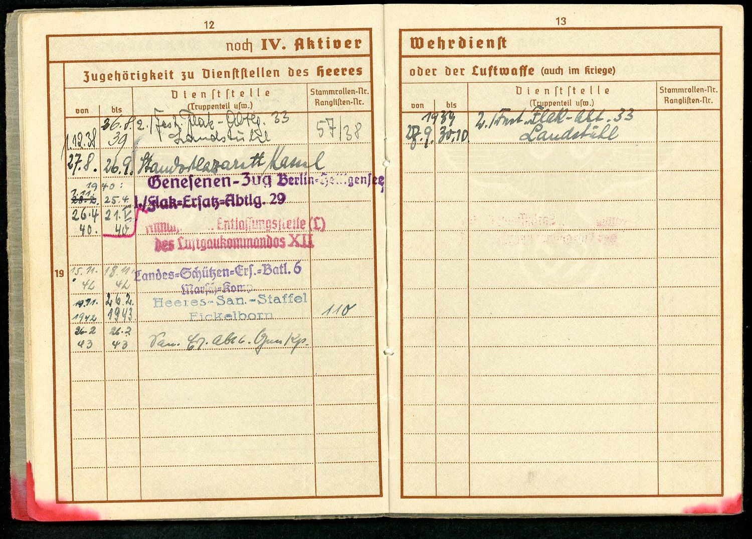 FACEBOOK AUCTION - German WW2 Wehrpass Festung Flak Abteilung 33, RAD Service, Marked By Allies As Not Considered A Prisoner of War, Many Entries *