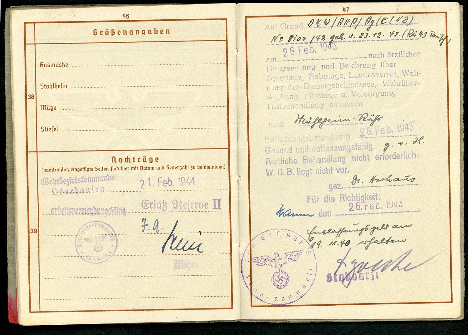 FACEBOOK AUCTION - German WW2 Wehrpass Festung Flak Abteilung 33, RAD Service, Marked By Allies As Not Considered A Prisoner of War, Many Entries *