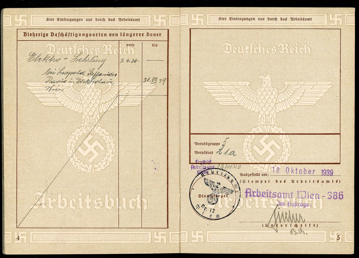 FACEBOOK AUCTION - German WW2 Arbeitsbuch 2nd Pattern, Teenager Worked In Electronics *