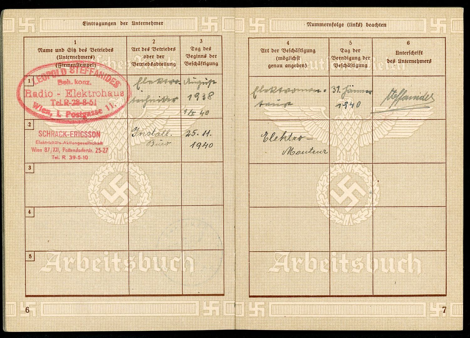 FACEBOOK AUCTION - German WW2 Arbeitsbuch 2nd Pattern, Teenager Worked In Electronics *