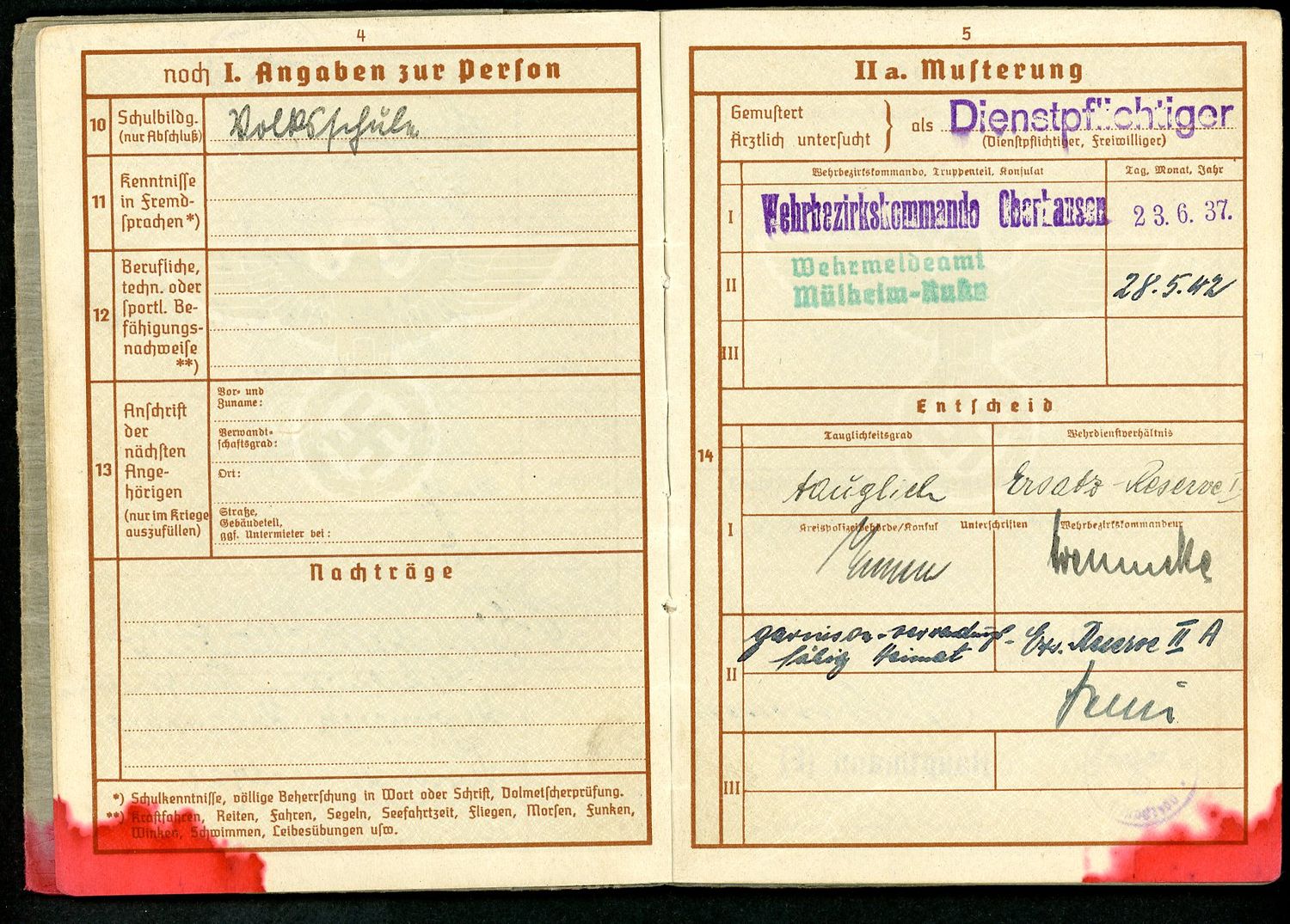 FACEBOOK AUCTION - German WW2 Wehrpass Festung Flak Abteilung 33, RAD Service, Marked By Allies As Not Considered A Prisoner of War, Many Entries *