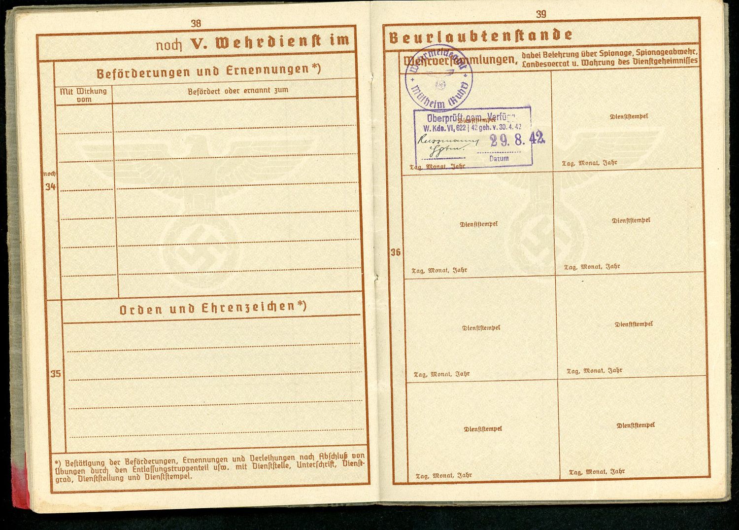 FACEBOOK AUCTION - German WW2 Wehrpass Festung Flak Abteilung 33, RAD Service, Marked By Allies As Not Considered A Prisoner of War, Many Entries *