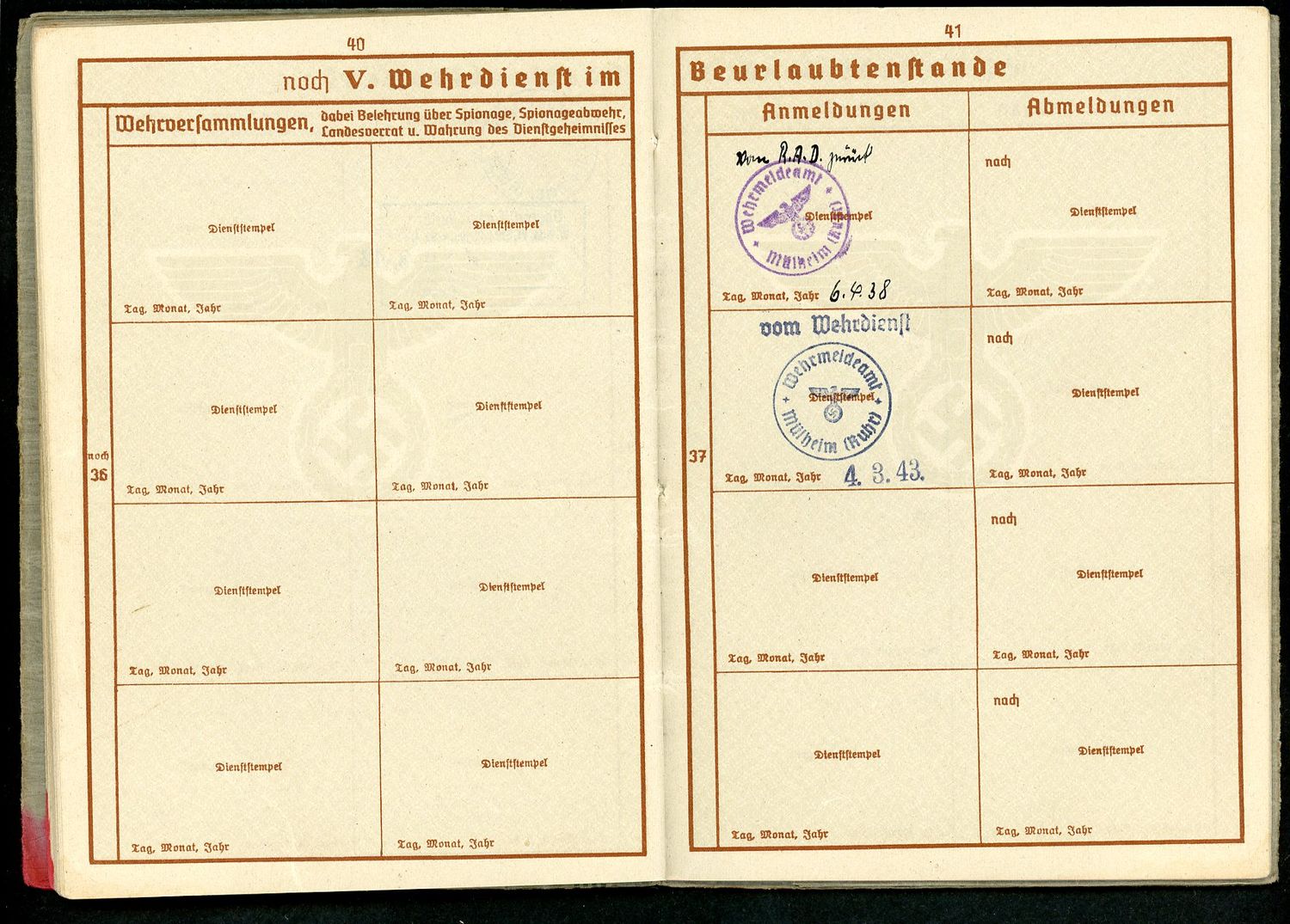 FACEBOOK AUCTION - German WW2 Wehrpass Festung Flak Abteilung 33, RAD Service, Marked By Allies As Not Considered A Prisoner of War, Many Entries *