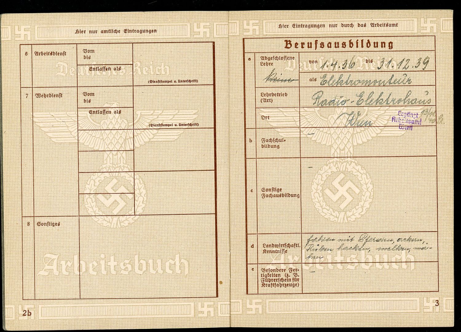 FACEBOOK AUCTION - German WW2 Arbeitsbuch 2nd Pattern, Teenager Worked In Electronics *