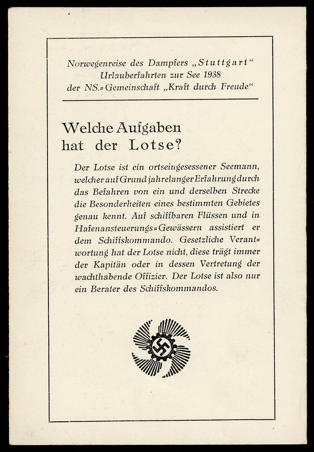 FACEBOOK AUCTION - German KDF Ship Stuttgart On Board Daily Program and Menu, Kraft Durch Freude Norddeutscher Lloyd Bremen 1938 *